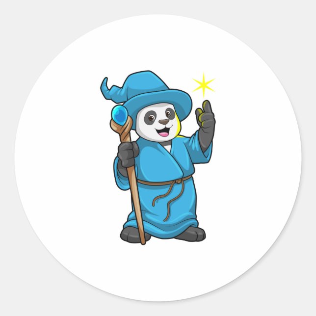 Sticker Rond Panda comme Assistant avec baguette magique (Devant)