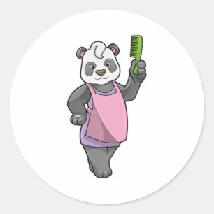 Sticker Rond Panda comme coiffeur avec peigne