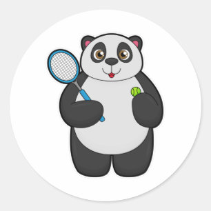 Sticker Rond Panda comme joueur de tennis avec raquette de tenn