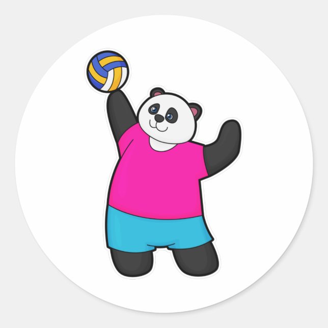 Sticker Rond Panda comme joueur de volleyball avec volleyball (Devant)