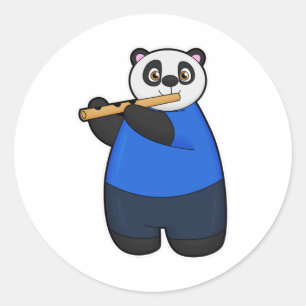 Sticker Rond Panda comme musicien avec Flûte
