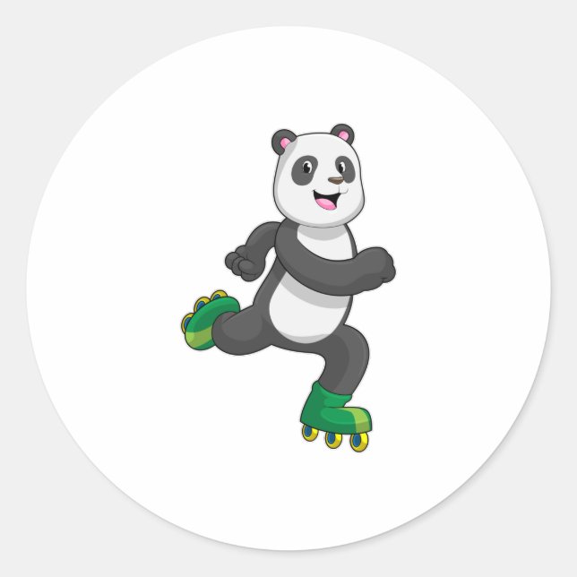 Sticker Rond Panda comme Patinage en ligne avec Roller skates (Devant)