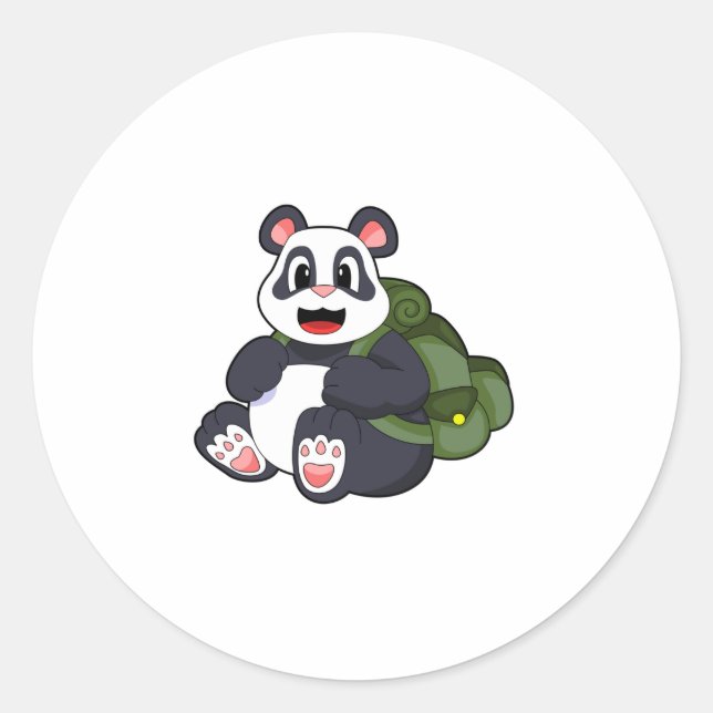 Sticker Rond Panda comme randonneur avec sac à dos (Devant)