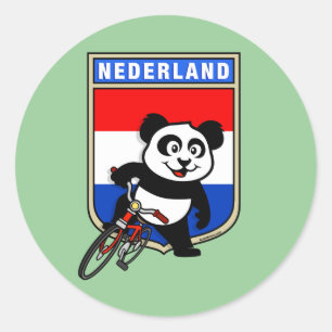 Sticker Rond Panda cycliste néerlandais