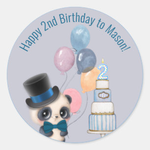 Sticker Rond Panda dans le chapeau supérieur   2e anniversaire 