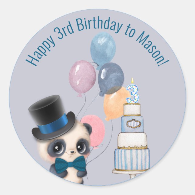 Sticker Rond Panda dans le chapeau supérieur | 3e anniversaire  (Devant)