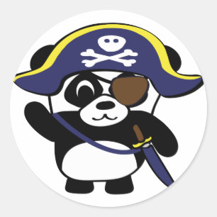 Sticker Rond Panda dans le costume bleu marine pirate