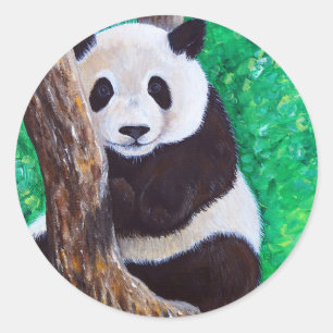 Sticker Rond Panda dans une peinture d'arbre