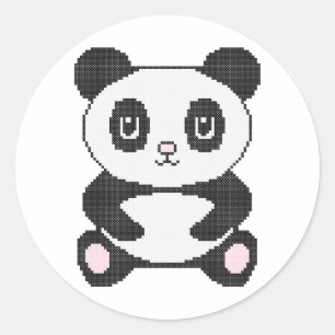 Sticker Rond Panda de caricature en croix broderie