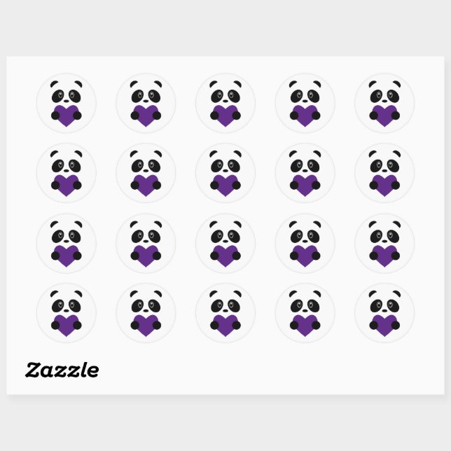 Sticker Rond Panda de coeur pourpre (Feuille)