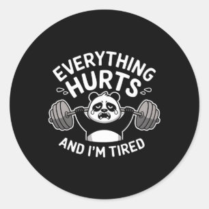 Sticker Rond Panda d'entraînement Tout fait mal Tired Funny Gym