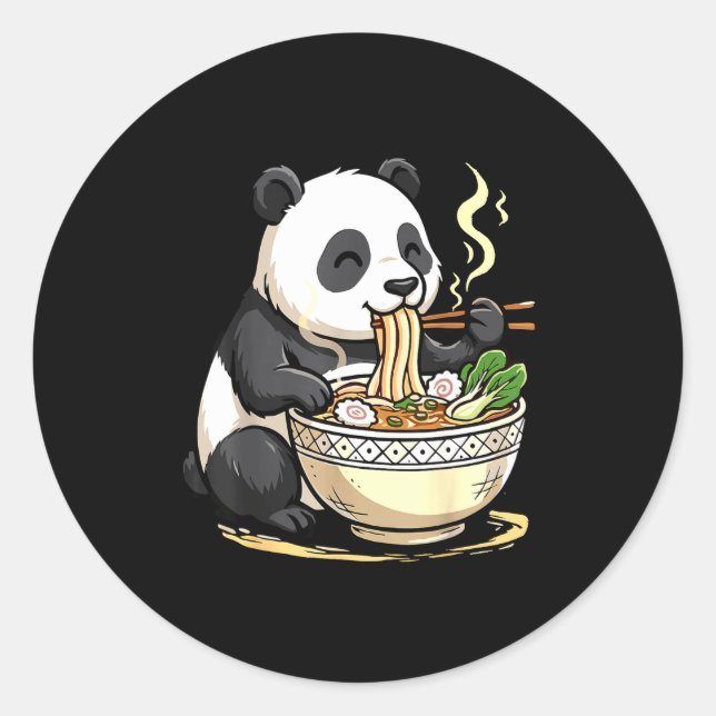 Sticker Rond Panda Eating Funny Ramen Noodles  (Devant)