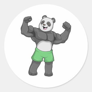 Sticker Rond Panda en Bodybuilder au Bodybuilding