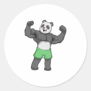 Sticker Rond Panda en Bodybuilder au Bodybuilding