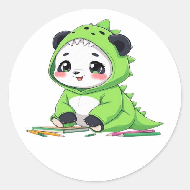 Sticker Rond Panda en costume de dinosaure (Devant)