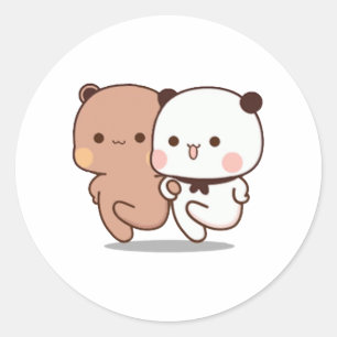 Sticker Rond Panda Et Brownie Bear Couple
