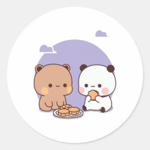Sticker Rond Panda Et Brownie Bear Couple