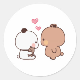Sticker Rond Panda Et Brownie Bear Couple