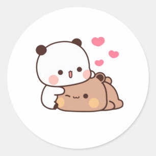 Sticker Rond Panda Et Brownie Bear Couple