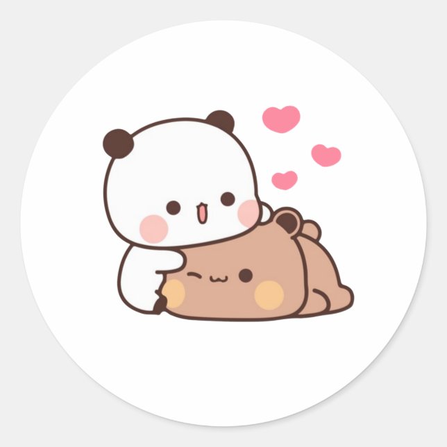 Sticker Rond Panda Et Brownie Bear Couple (Devant)