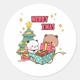 Sticker Rond Panda Et Brownie Bear Couple, Joyeux Anniversaire
