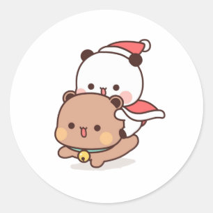Sticker Rond Panda Et Brownie Bear Couple, Joyeux Anniversaire