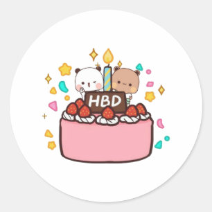 Sticker Rond Panda Et Brownie Bear Couple, Joyeux Anniversaire