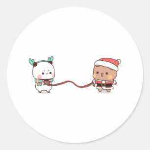 Sticker Rond Panda Et Brownie Bear Couple, Joyeux Noël