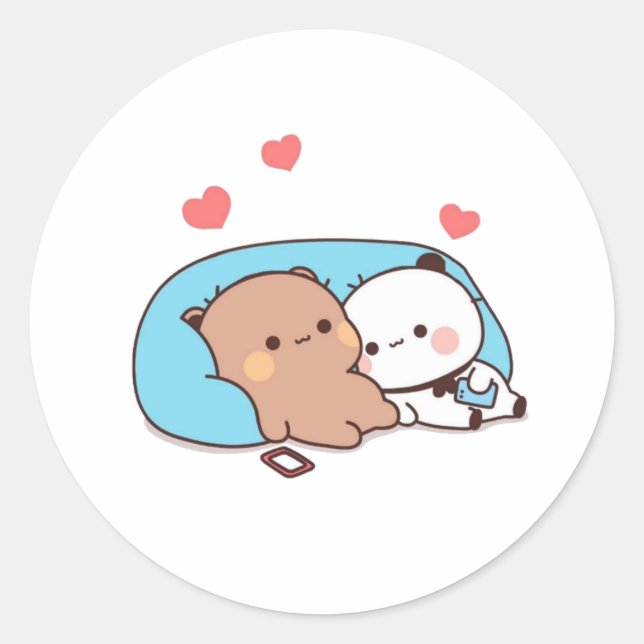 Sticker Rond Panda Et Brownie Bear Couple Sleep (Devant)