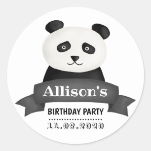 Sticker Rond Panda fête d'anniversaire