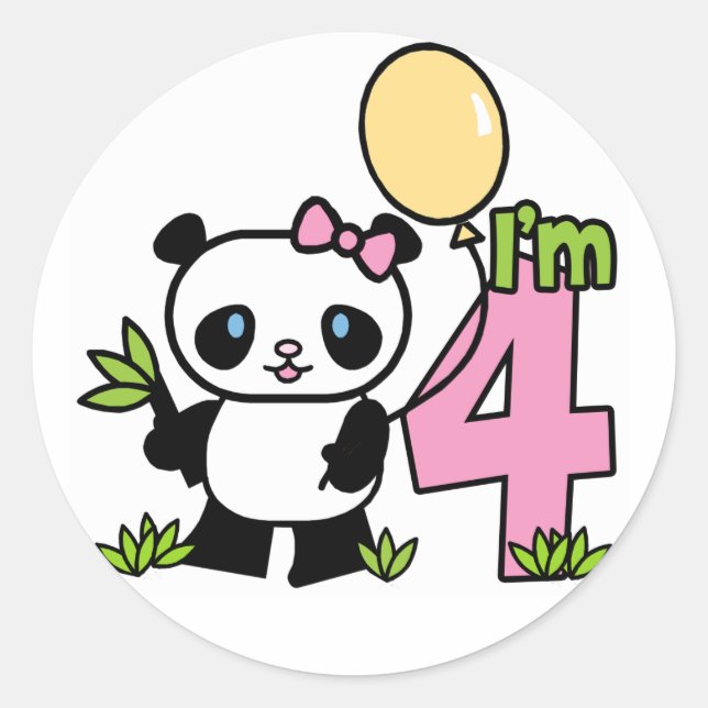 Sticker Rond Panda Girl 4e anniversaire (Devant)
