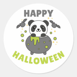 Sticker Rond Panda Halloween Halloween Chaudron Chaudron Classi