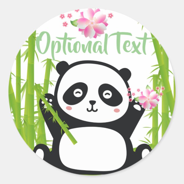 Sticker Rond Panda heureux avec bambou et fleurs de cerisiers (Devant)