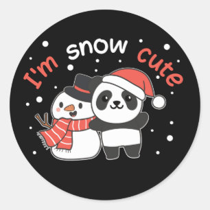 Sticker Rond Panda I'm Snow Cute Snowman Pun de neige Classic R