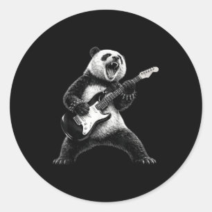 Sticker Rond Panda jouant de la guitare rock star rock and roll