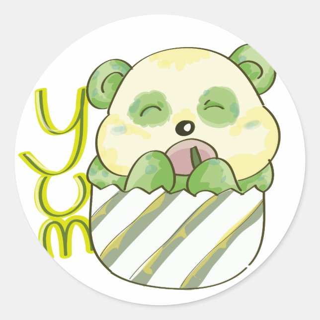 Sticker Rond Panda mangeant Bambo (Devant)