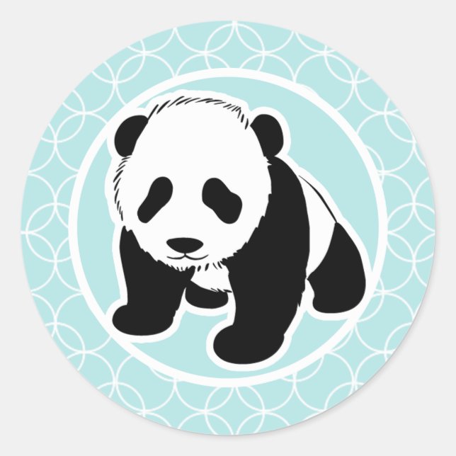 Sticker Rond Panda mignon sur des cercles de bleus layette (Devant)