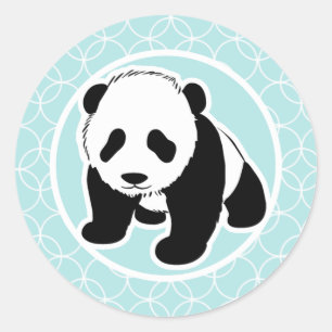 Sticker Rond Panda mignon sur des cercles de bleus layette