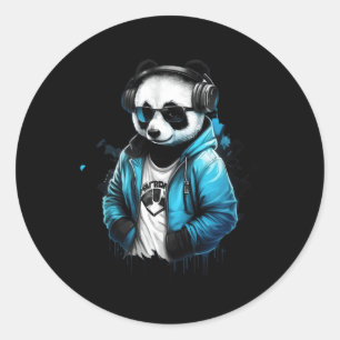 Sticker Rond Panda Music Dj Contrôleur Jeux Panda