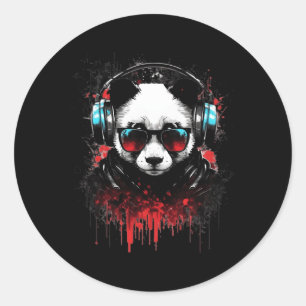 Sticker Rond Panda Music Dj Contrôleur Jeux Panda