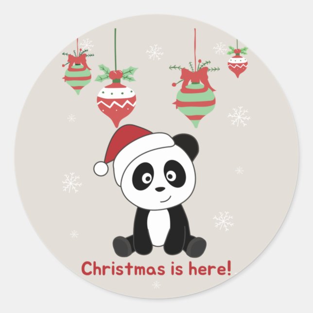 Sticker Rond Panda Noël Neige hiver Animaux Pandas Classique (Devant)