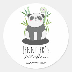 Sticker Rond Panda noir et blanc mignonne dans la cuisine Bambo