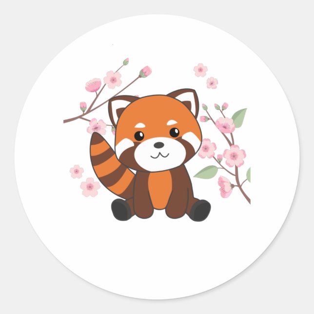 Sticker Rond Panda Rouge Animaux Doux Pour Kawaii Kawaii (Devant)