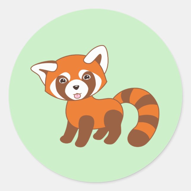 Sticker Rond Panda rouge mignon sur vert (Devant)