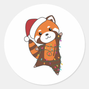 Sticker Rond Panda Rouge Noël Neige Animaux d'hiver Pandas