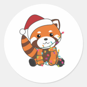 Sticker Rond Panda Rouge Noël Neige Animaux d'hiver Pandas