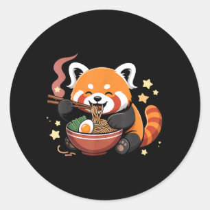 Sticker Rond Panda roux mangeant des nouilles Ramen