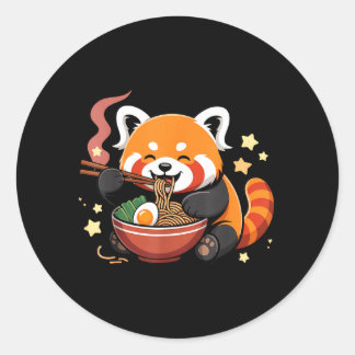 Sticker Rond Panda roux mangeant des nouilles Ramen