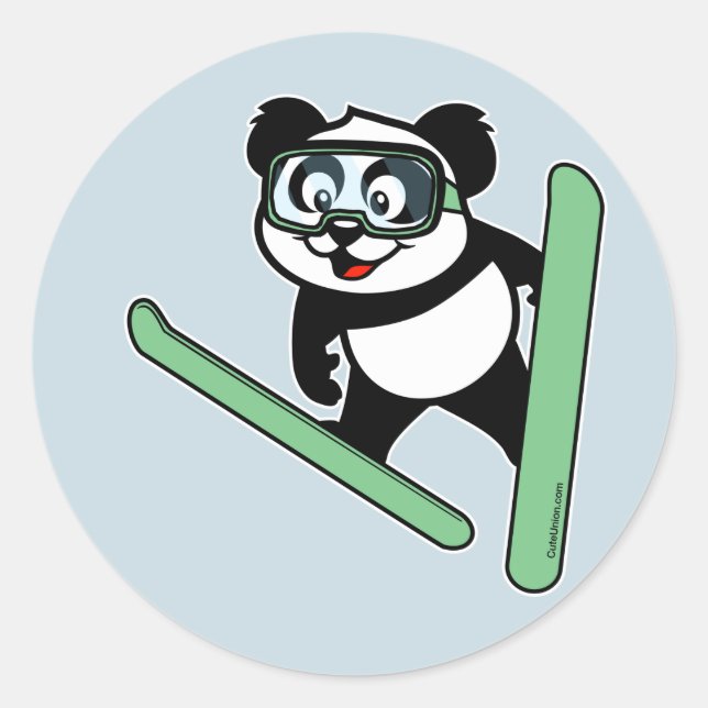 Sticker Rond Panda saut à ski (Devant)