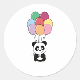 Sticker Rond Panda S'Envole Avec Des Ballons Colorés